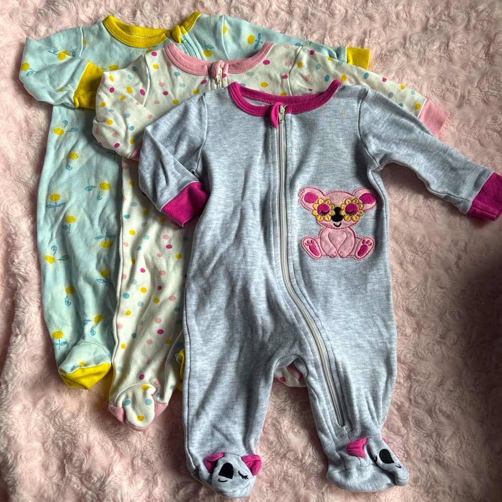 Koala Baby Multicolor Footed Onesie Set (3 pack)
